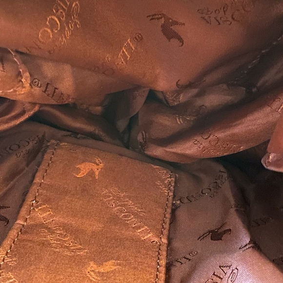 Genuine Soft Leather Sophia Visconti Handbag 13”Lx9”H. Camel and Brown - Picture 9 of 13